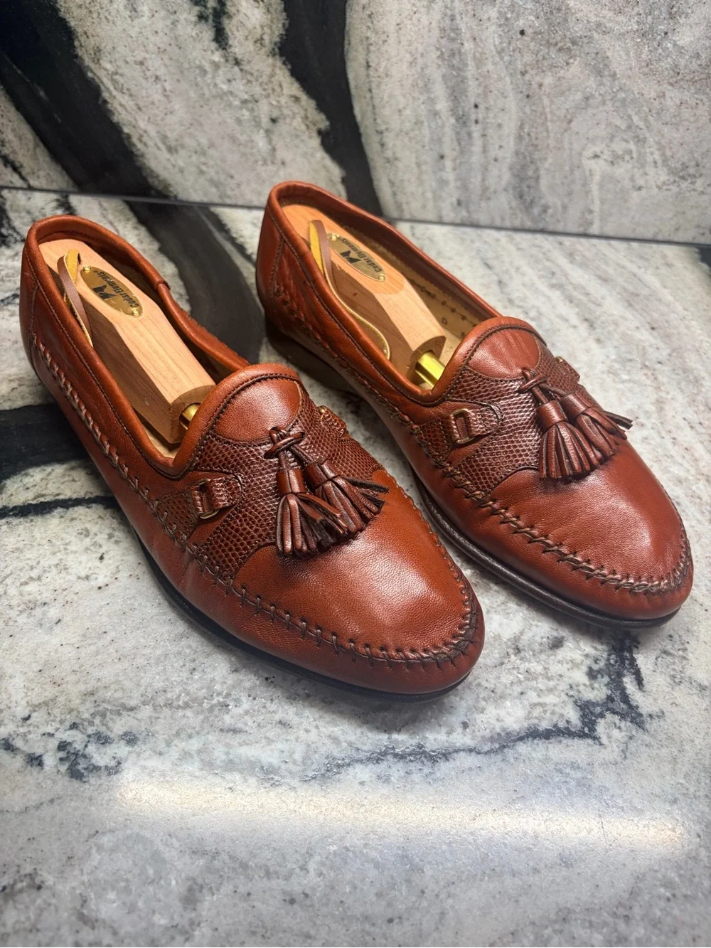 Santoni Genuine Reptile Leather Tassel Loafers Women’s 8 Italy Luxury